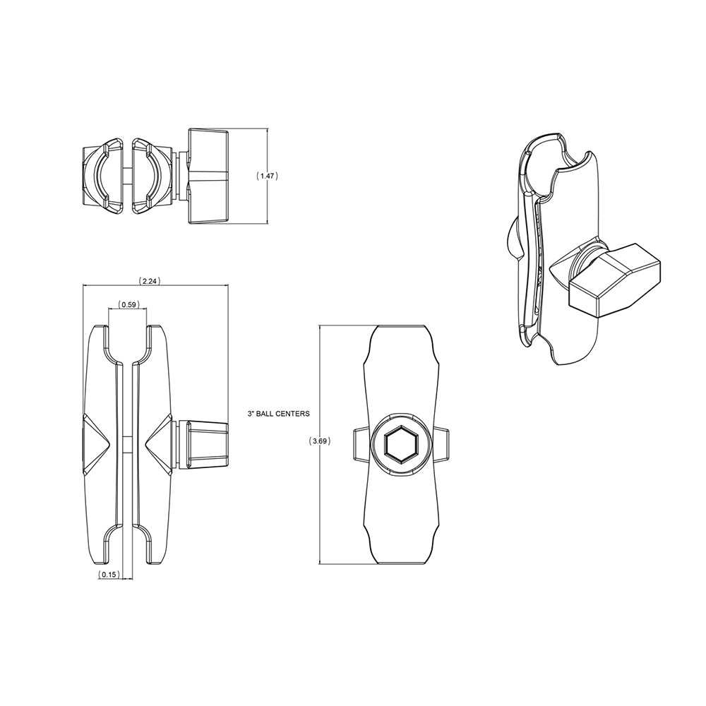 RAM Mount Double Socket Arm f/1" Ball [RAM-B-201U]