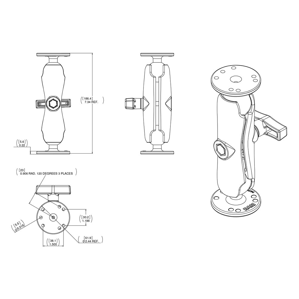 RAM Mount Double Socket Arm f/Garmin Fixed Mount GPS - 1.5" [RAM-101-G2U]