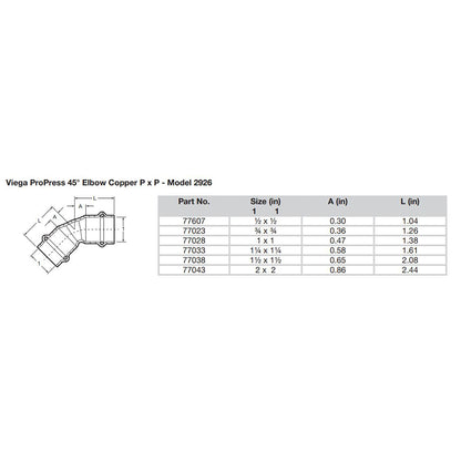 Viega ProPress 3/4" - 45 Copper Elbow - Double Press Connection - Smart Connect Technology [77023]