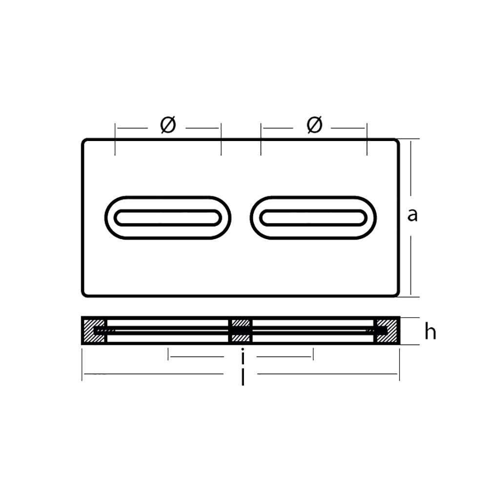 Tecnoseal Rectangular Zinc Plate Anode w/Inserts - 12" x 6" x 1" [TEC-DIVERSD]